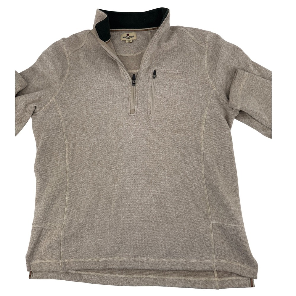 Woolrich Quarter Zip Pullover Better Sweater Large Beige Heathered Pocket
